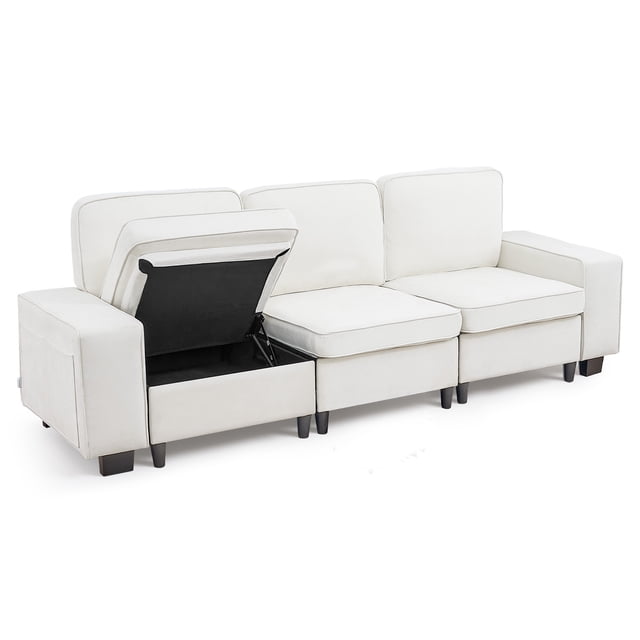 VEVOR 100-Inch Modular 3-Seater Sofa – Comfy Couch with Deep Seats & Hidden Storage, Modern Design for Living Room, Apartment, or Office, White