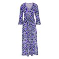 thumbnail image 3 of Jusqu'à 65 % de Rabais! Robes d'Été Mode pour Femmes 2024 Grande Taille Col en V Imprimé Manches 3/4 Patchwork Robe Longue Décontractée, 3 of 5