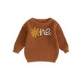 thumbnail image 1 of Faithtur Girl Baby Autumn Sweater, Flower Letter Pattern Long Sleeve Round Neck Knitwear Pullover, 1 of 9