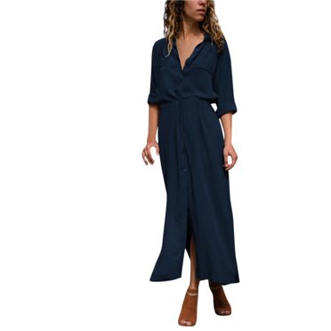CEHVOM Robe Décontractée d'Été pour Femme, Unie, Col en V, Manches Longues, Coupe Ample, Liquidation