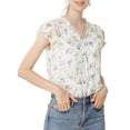 thumbnail image 1 of INSPIRE CHIC Blouse Fleurie pour Femme de la Saint-Valentin à Manches Courtes Cape en Chiffon Décontractée à Volants Hauts S Blanc Violet, 1 of 8