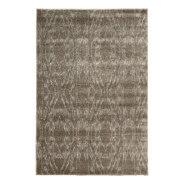 Tapis Rectangulaire 8X10.4 PRISMA Brun et Blanc Électr, Fabriqué en Polypropylène 100 %, avec une surface Plate Fabriquée à la Machine, Présentant un Motif Abstrait en Fausse Soie Blanche et un Dos Articulé, Souvent Utilisé comme Pièce d'Accent dans les Intérieurs Modernes