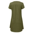 thumbnail image 4 of HKEJIAOI Robe Femme Femme Manches Courtes Col en V Décontractée Chaude Vacances Couleur Unie Mini Robe Droite Économies Liquidation Vert Armée, 4 of 8