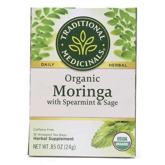Traditional Medicinals - Tisane Biologique de Moringa avec Menthe Verte et Sauge - 16 Sachets de Thé