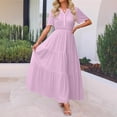 thumbnail image 2 of HXWCHs Robe d'Extérieur pour Femme, Fluide, Col en V, Taille à Nouer, Robe d'Été Décontractée, Confortable, Plage, Évasée, Maxi pour la Saison du Printemps, Rose, m, 2 of 7