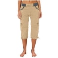 thumbnail image 3 of Penkiiy Women's High Waist Cargo Capris, Quick Drying, Pockets, Khaki, M, 3 of 6