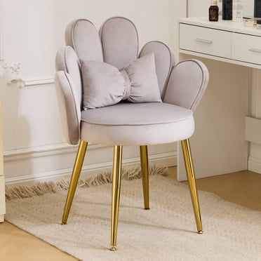 Ktaxon Chaise de Maquillage Coiffeuse Chaise d'Appoint Confortable Petite Chaise de Bureau avec Dossier Fleuri et Coussin Lombaire pour Salon Salle à Manger Chambre Bureau à Domicile Velours Gris Pâle
