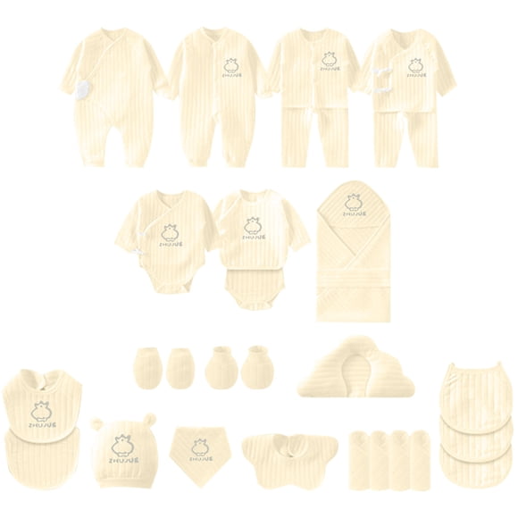 Ensemble Cadeau de Vêtements pour Nouveau-Né 28 Pcs pour Filles et Garçons avec Barboteuses, Cache-Couches, Couverture d'Emmaillotage et Accessoires en Coton Doux et Respirant