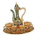 thumbnail image 4 of European Set Metal Glass Jug Set Serveware Antique Turkish Set Vintage Aureate Green, 4 of 9
