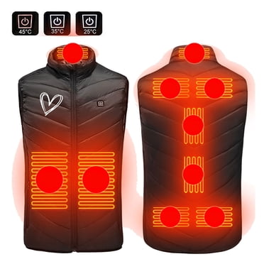 EQWLJWE Veste Chauffante Femme Imperméable Légère Veste Chauffante Manteau Gilets Sans Manches Imprimé Cœur 9 Pcs Coussinets Chauffants 3 Réglages de Température Gilet Chauffant pour Femme Rechargeable