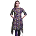 thumbnail image 1 of Bimba Kurti Asymétrique Imprimé Feuilles Tropicales Violettes et Oiseaux pour Femmes Robe d'Été Indienne Tunique XSmall, 1 of 6