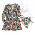 thumbnail image 2 of Women‘s High Waist Printed Three Piece Bikini With Mesh Cape Split Swimsuit, 2 of 7