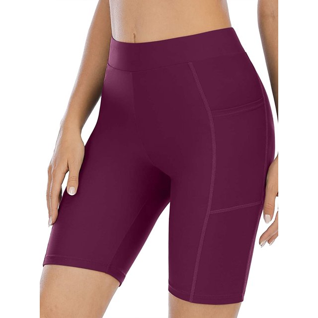 Shorts de Bain pour Femmes avec Poches Taille Haute Longs