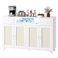 thumbnail image 3 of AKDSteel 2 Drawers Rattan Cabinet with Power Outlet and LED Light, Boho Sideboard Buffet with 4 Door, Accent Storage Cabinet with Adjustable Shelve for Living Room, Dining Room, Hallway, Console, 3 of 8