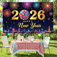thumbnail image 5 of Colorful Fireworks 2026 New Year Banner Shiny Stars Happy New Year Display Champagne Glass Design Party Balloons 2026 Celebration Backdrop for New Year Party 2026 Celebration New Year Eve Event, 5 of 5