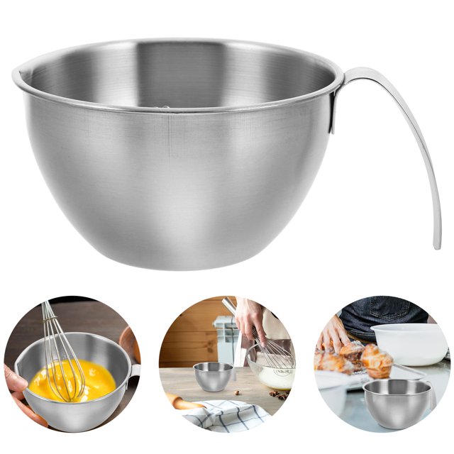 RENACLIPY Large Stainless Steel Mixing Bowl with V Spout and Measurement Markings for Baking