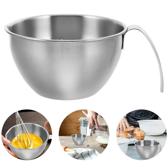 RENACLIPY Large Stainless Steel Mixing Bowl with V Spout and Measurement Markings for Baking