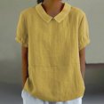 thumbnail image 2 of Timegard Hauts en Coton et Lin pour Femmes, Col à Revers, Blouse Ample Unie, Manches Courtes Décontractées, Été, 2 of 6