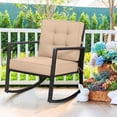 thumbnail image 1 of Costway Patio Rattan Rocker Chair Outdoor Glider Rocking Chair Cushion Lawn, Black Black+Beige, 1 of 10