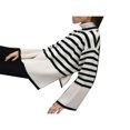 thumbnail image 3 of Women‘s Mock neck Sweaters Casual Long Sleeves Striped Print Color Block/Solid Color Side Split Loose Fit Knitted Tops, 3 of 9