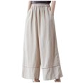 thumbnail image 1 of Birdeem Womens Spring Solid Color Elastic Waist Cotton Linen Versatile Straight Tube Casual Wide Leg Pants, 1 of 7
