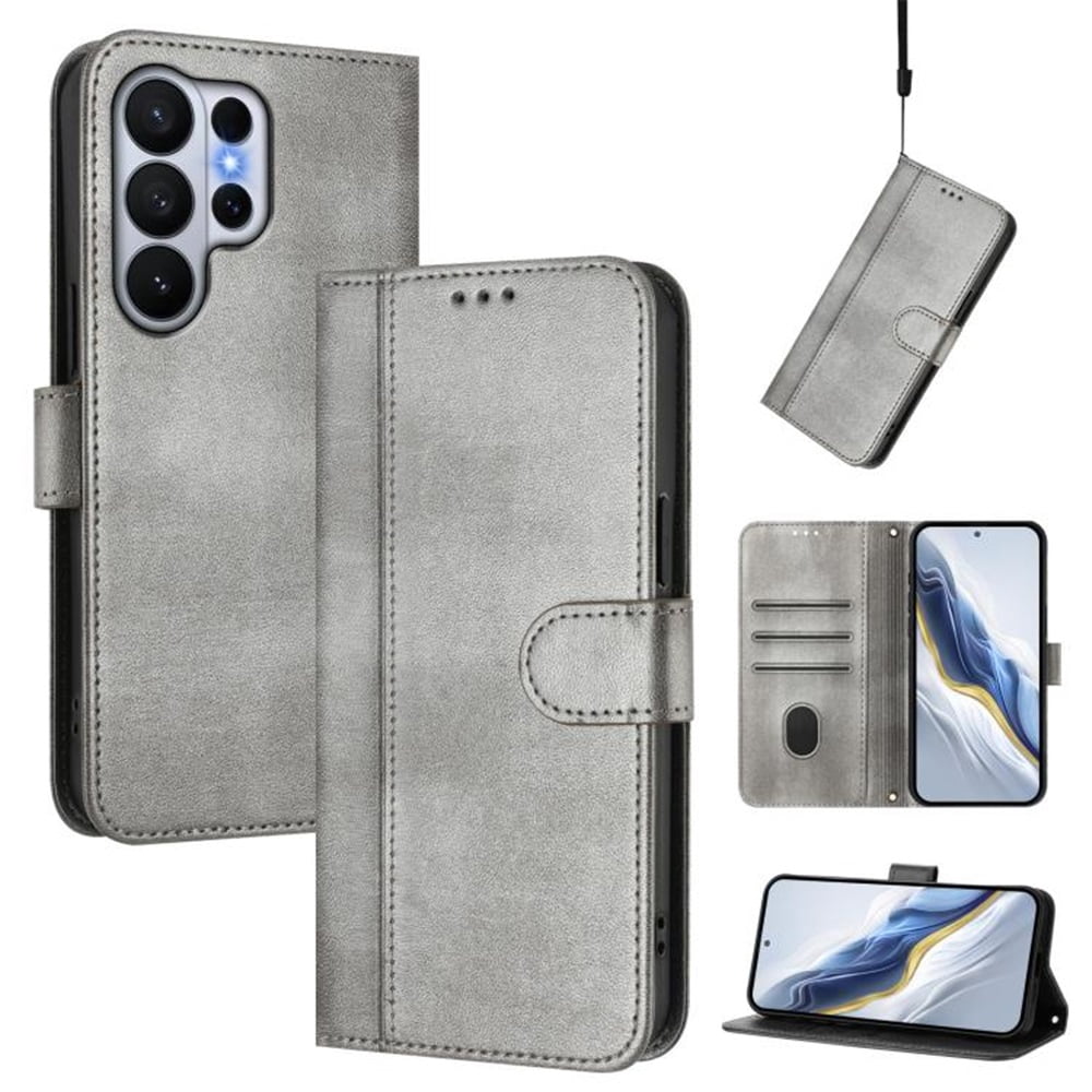 For Samsung Galaxy S26 Ultra 5G 6.9inch Phone Case Wallet, Flip Leather TPU Cover with Card Holder Wrist Strap Shockproof Phone Case,Grey,For Galaxy S26 Ultra 5G