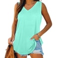 thumbnail image 2 of AherBiu Womens Tank Tops V Neck Basic Solid Color Tops Flowy Loose Fitted Summer Sleeveless Camis Shirts, 2 of 7