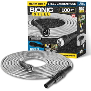 Bionic Steel Garden Hose 100 ft x 5/8 inch 500 PSI Water Hose For Outside Heavy Duty Stainless Steel with Spray Nozzle Kink-Free