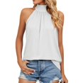 thumbnail image 1 of HBFAGFB Hauts pour Femmes Dames Simple Col Suspendu Lacé Sans Manches Gilet Vêtements Mode Blanc Taille m, 1 of 5