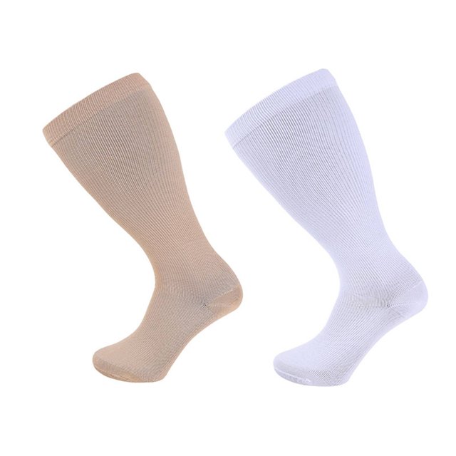 2 Paires de Bas de Compression Grande Taille pour Femmes et Hommes, Hauteur Genou, Soutien, Mollet Grand, Bas, Bas de Compression Argent