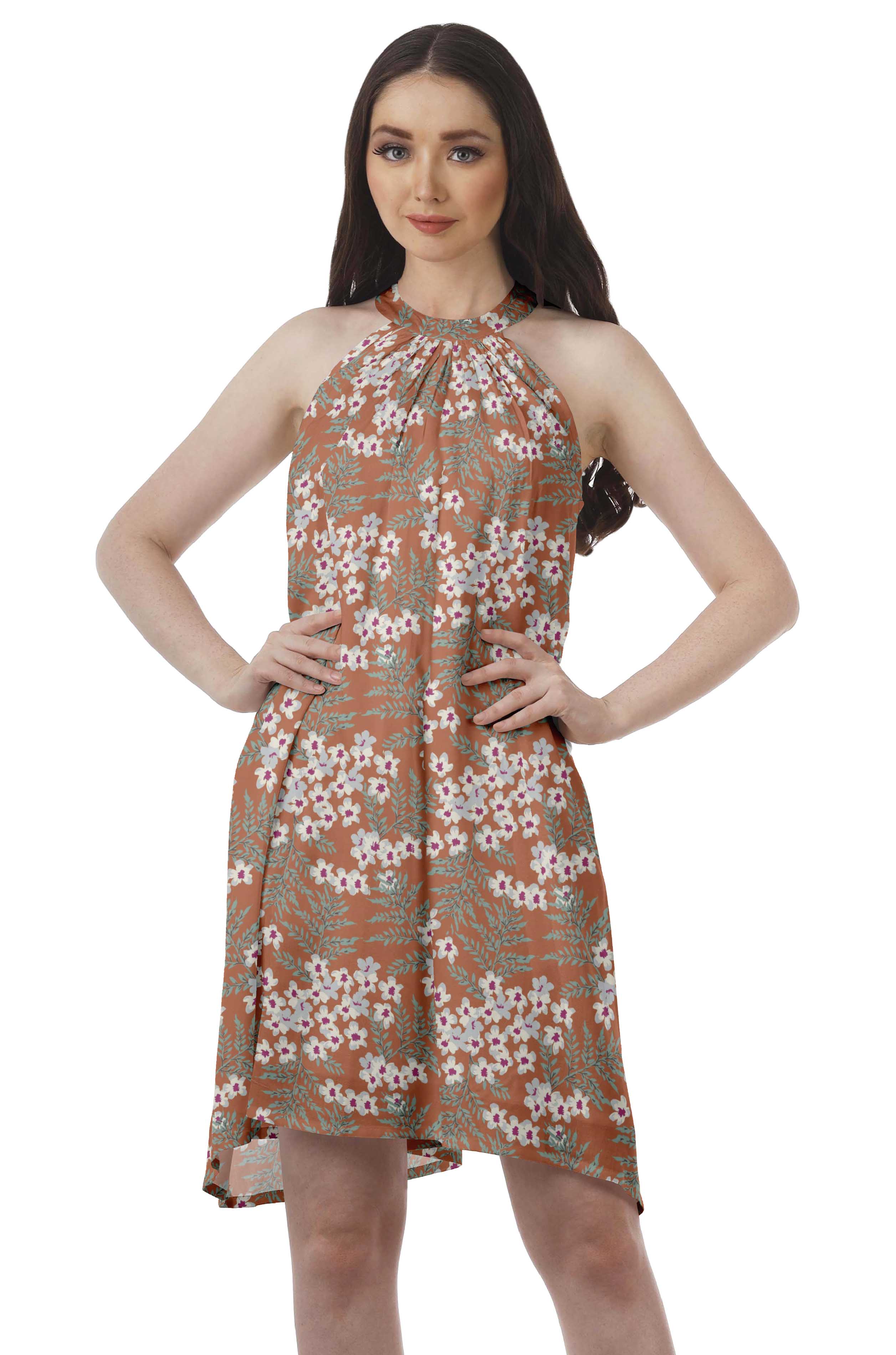 Moomaya Halter Neck Plus Size Tunic Rayon Sleeveless Tank Top Mini T-Shirt Dress