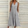 thumbnail image 1 of Jienlioq Robe Femme Grande Taille Liquidation Mode Décontractée Sans Manches Col en V Bouton Rayé Imprimé Poche Robe Maxi, 1 of 8