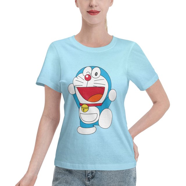 T-Shirt Basique à Manches Courtes pour Femmes Doraemon