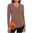 thumbnail image 1 of Timegard Womens Tops Fleece Lined Comfy Skinny Tops V Neck Thermal Underwear Fall Winter Solid Color, 1 of 6