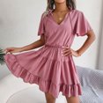 thumbnail image 1 of SMihono Robe d'Été Bohème pour Femmes Grande Taille Mode Robe d'Été Décontractée Slim en Forme de V Manches Courtes Couleur Unie, 1 of 8
