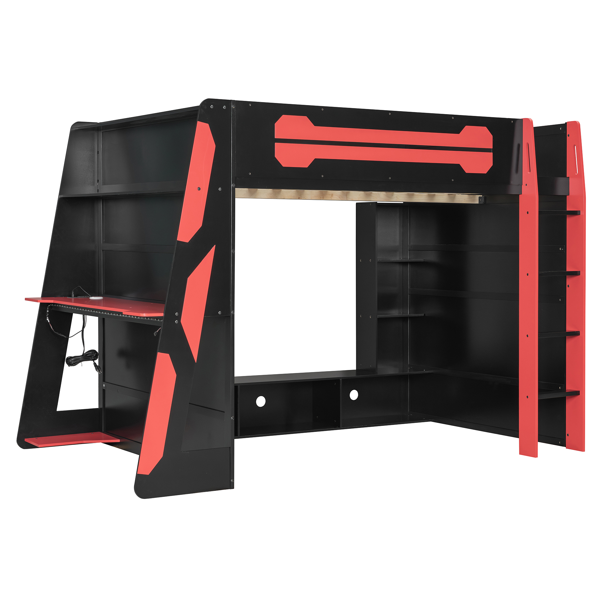 Lit mezzanine en bois Noble House avec bureau, rouge