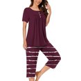 thumbnail image 2 of Timegard Ensembles de Pyjamas pour Femmes 2 Pcs Détente Col Rond Manches Courtes Haut Pantalon Capri à Rayures avec Poches Tenues, 2 of 7