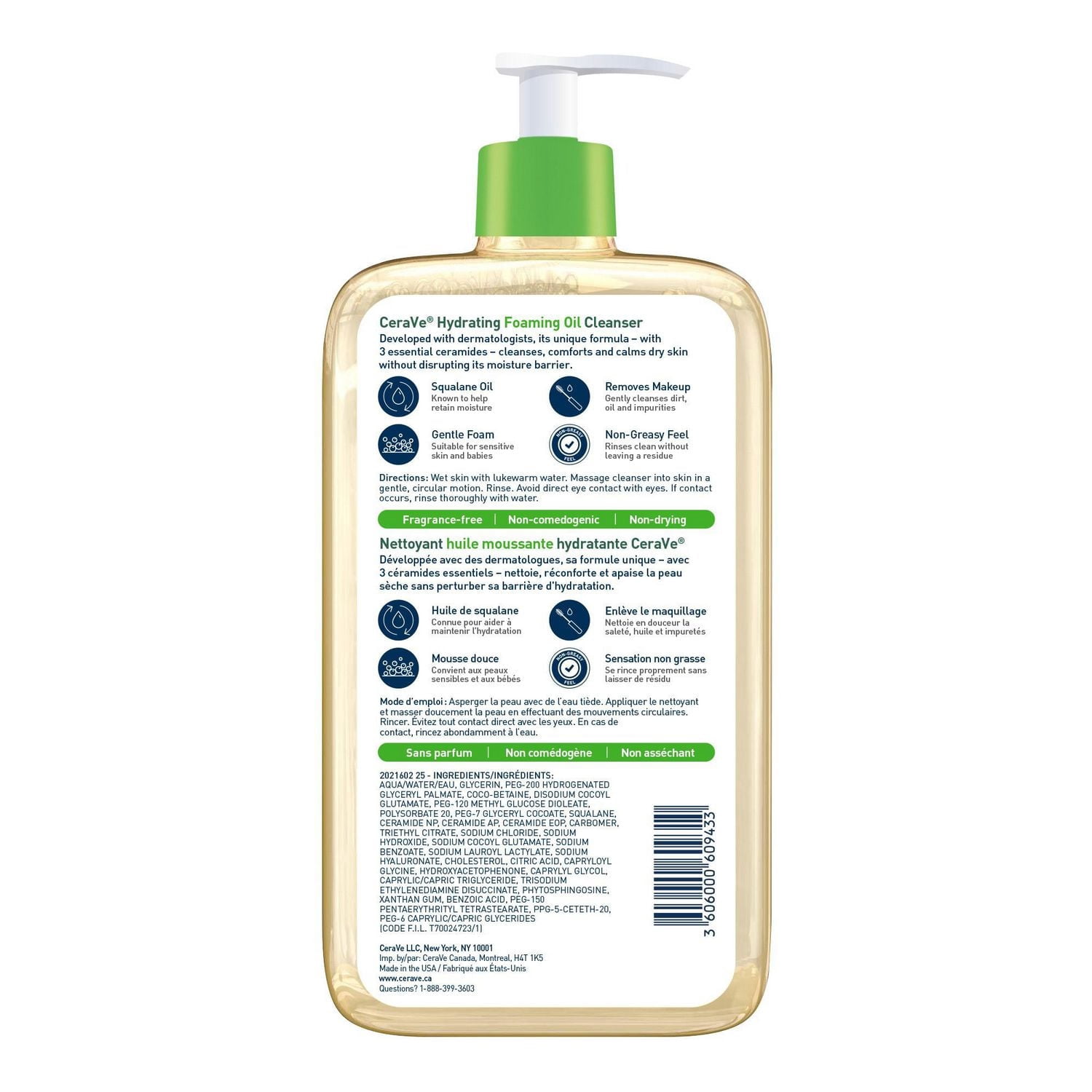 CeraVe Nettoyant Moussant Hydratant à l'Huile, Gel pour Visage et Corps avec Squalane et Céramides, 562 ml