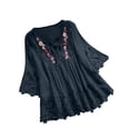 thumbnail image 1 of AherBiu Hauts d'Été pour Femmes Décontractés Manches 3/4 Coton Lin Blouses Amples Dentelle Ajourée Boho Fluides, 1 of 5