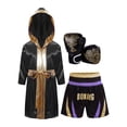 thumbnail image 1 of Kaerm Boys 3 Piece Boxing Tracksuit Halloween Cosplay Costume Satin Robe with Shorts Fighting Training Gloves Set Light Purple&Gold 6, 1 of 7