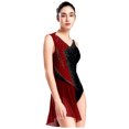 thumbnail image 4 of TiaoBug Justaucorps de Gymnastique pour Femmes à Paillettes avec Strass, Robe, Sans Manches, en Maille Transparente, Patchwork, Justaucorps à Jupe, Bourgogne, m, 4 of 7