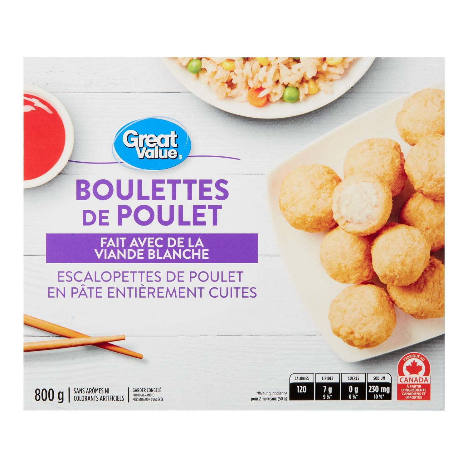 Boulettes de poulet surgelées en sac Great Value, 800 g Boulettes de poulet surgelées Great Value800 g
