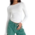 thumbnail image 1 of Pullover Blouse Solid Color  Neck Long Sleeve Super Soft Lint Free Decorative Washable Women Autumn Basic Base Tees Tops for Girl, 1 of 8