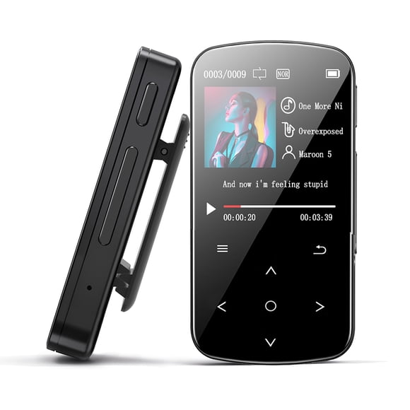 AGPTEK MP3 Player Bluetooth 5.0 Sport 32GB with 1.5 inch TFT color screen, mini music player with clip, supports up to 128GB SD card, with independent volume button, FM radio, pedometer