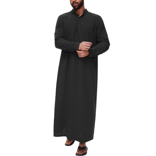 Men Shirts for Men Middle Arabic Style Long Sleeve Robe with Side Slits and Button Pocket Traditional Robe Shirt Casual Dresswear for Everyday Comfort