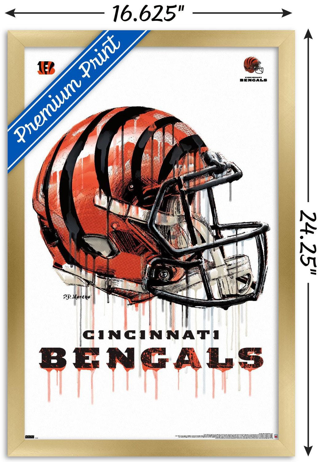 NFL Cincinnati Bengals - Drip Helmet 20 Wall Poster with Magnetic Frame