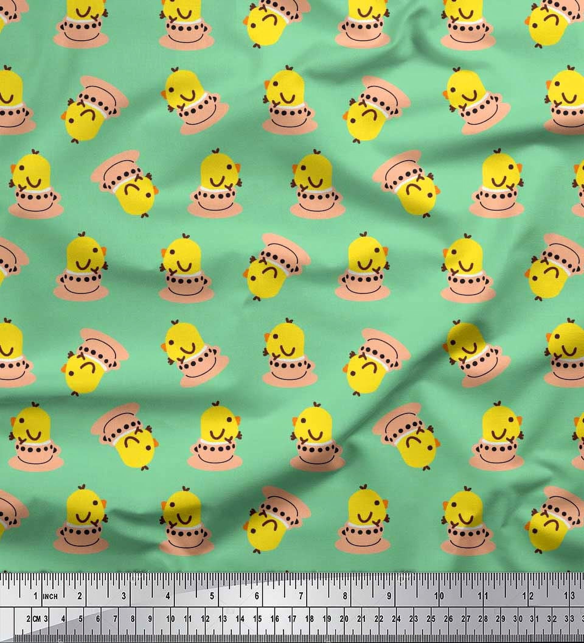 Soimoi Modal Satin Fabric Cup,Plate & Chick Cartoon Printed Craft Fabric by the Yard 42 Inch Wide
