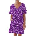 thumbnail image 2 of Liquidation d'Été 2025! Robe Grande Taille pour Femmes, Liquidation de Robe d'Été pour Femmes, Robe Décontractée d'Été pour Femmes Douce Mignonne Robe à Col en V avec Poches Imprimée Manches Courtes à Volants, 2 of 4