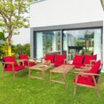 thumbnail image 1 of Gymax Ensemble de Conversation pour Patio 8 Pcs, Ensemble de Meubles à Cadre en Bois avec Coussins Rouges, 1 of 10