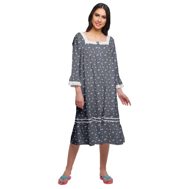 Moomaya Robe de Nuit en Coton à Manches Longues à Encolure Carrée Imprimée pour Femmes